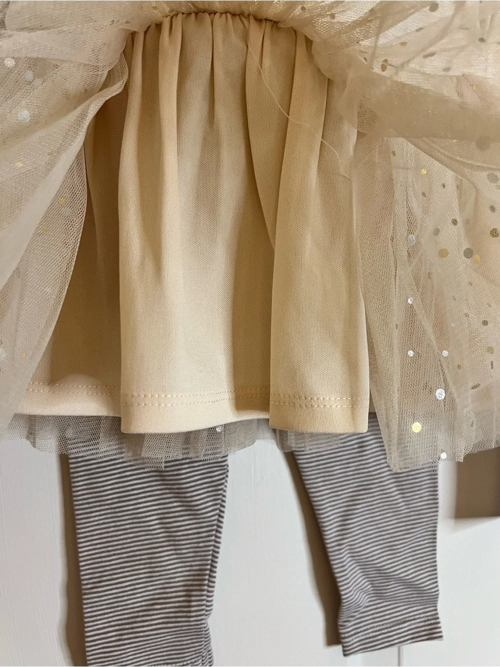 Bonnie Baby Cream and Gold Pumpkin Tulle Dress & Striped Leggings Set 3-6 month
